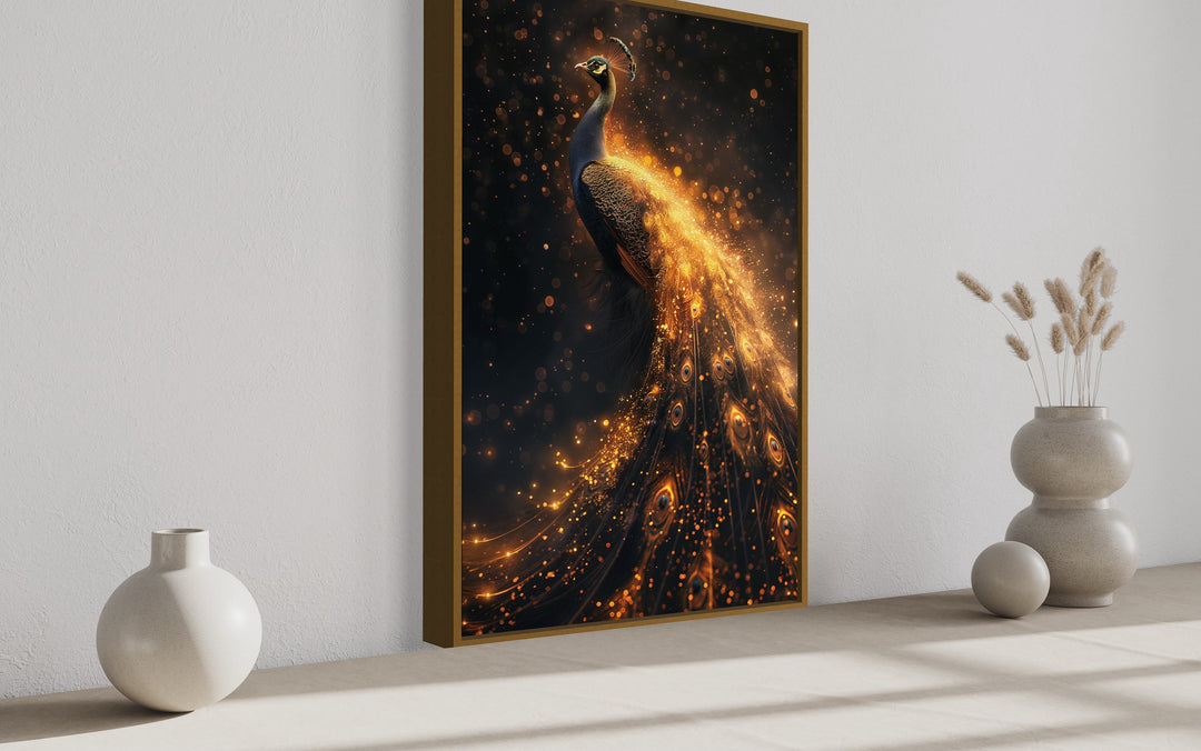 Black Gold Peacock Framed Canvas Wall Art side view