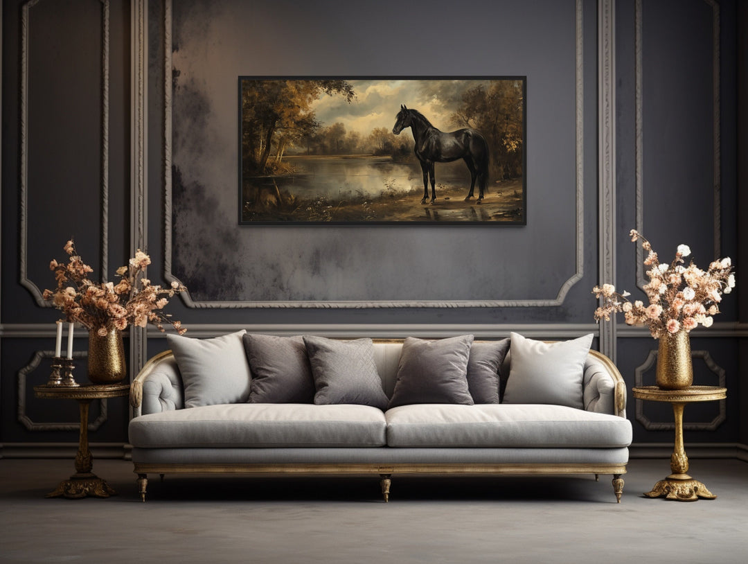 Vintage Black Horse Painting Canvas Wall Art