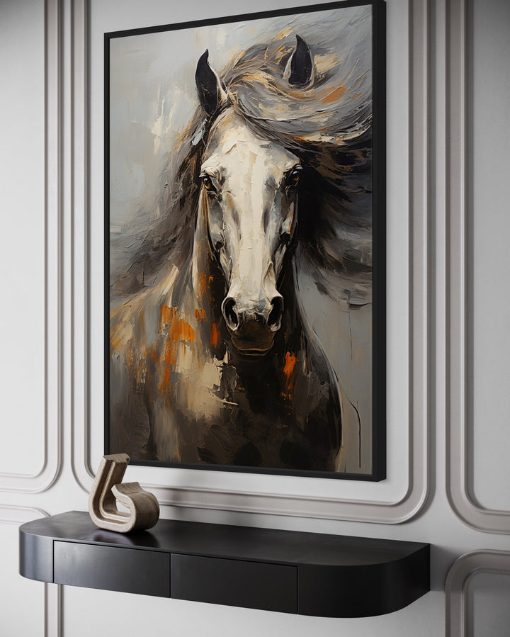 Brown Abstract Horse Framed Canvas Wall Art side view