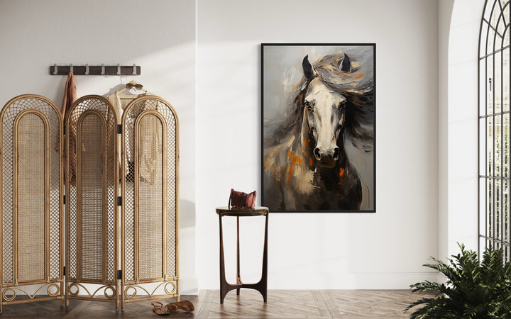 Brown Abstract Horse Framed Canvas Wall Art in living room