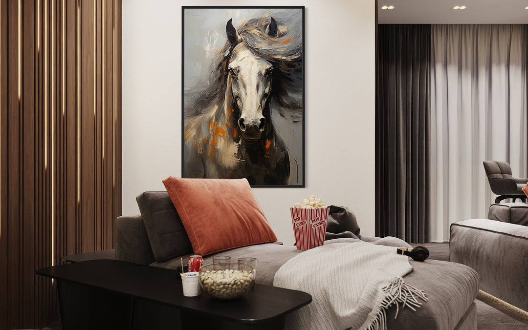 Brown Abstract Horse Framed Canvas Wall Art in man cave