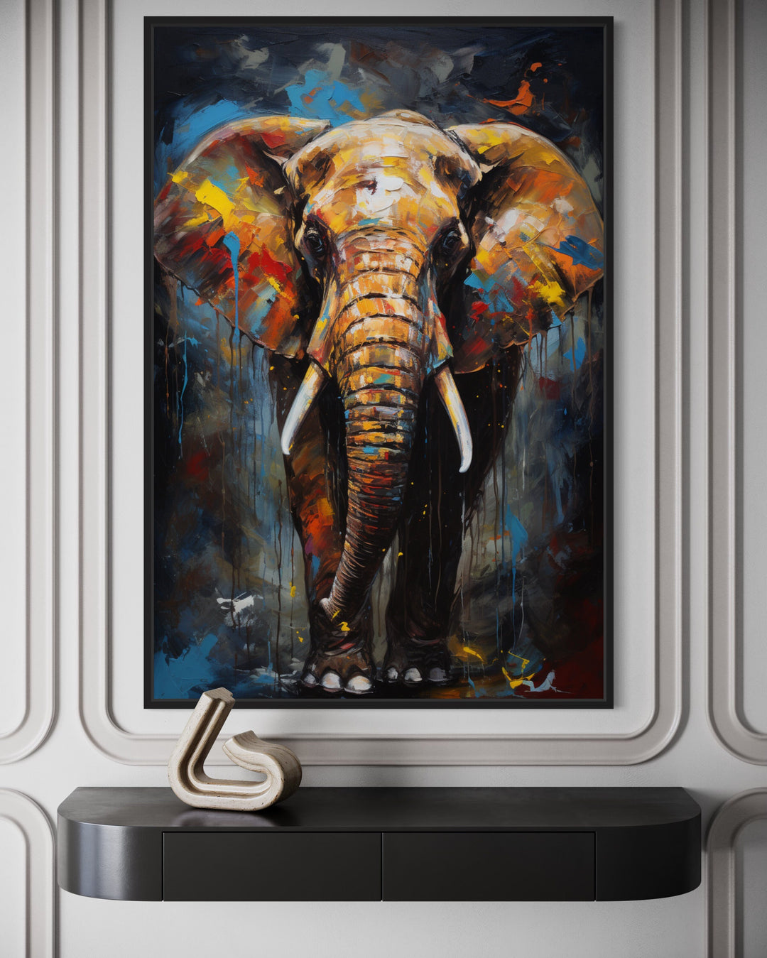 Colorful Graffiti Elephant Framed Canvas Wall Art close up