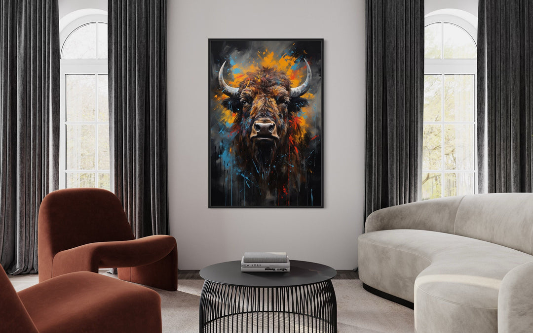 Colorful Bison Abstract Painting Framed Canvas Wall Art