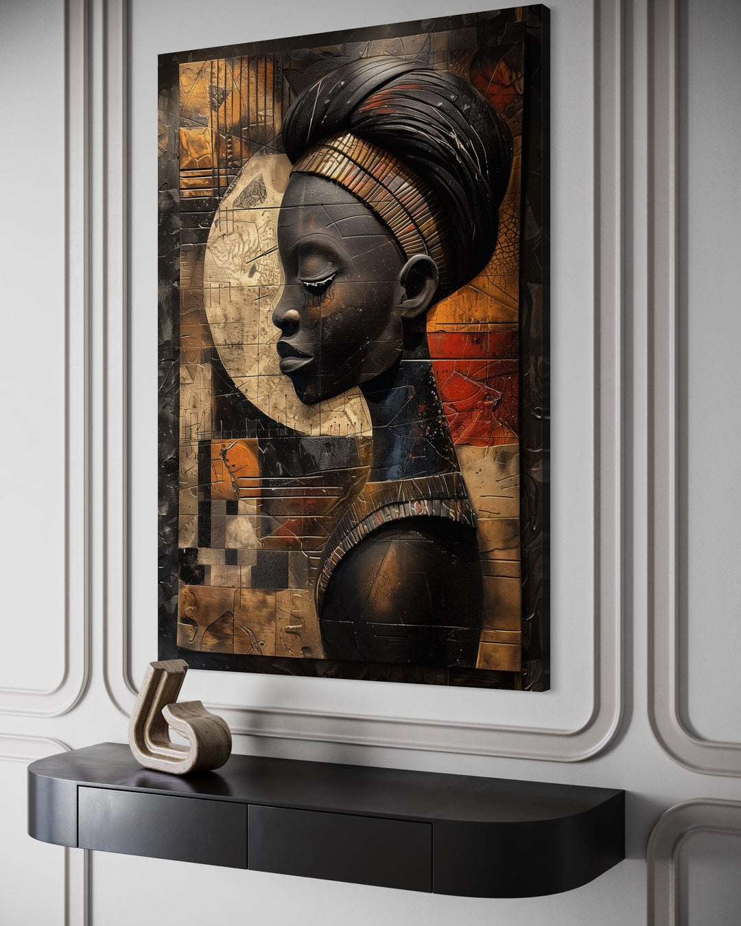 African Woman In Turban Modern Abstract Canvas Wall Art side view