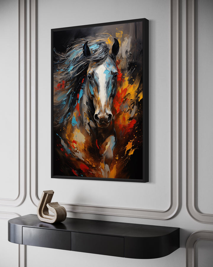 Colorful Horse Modern Abstract Painting Extra Large Framed Canvas Wall Art side view
