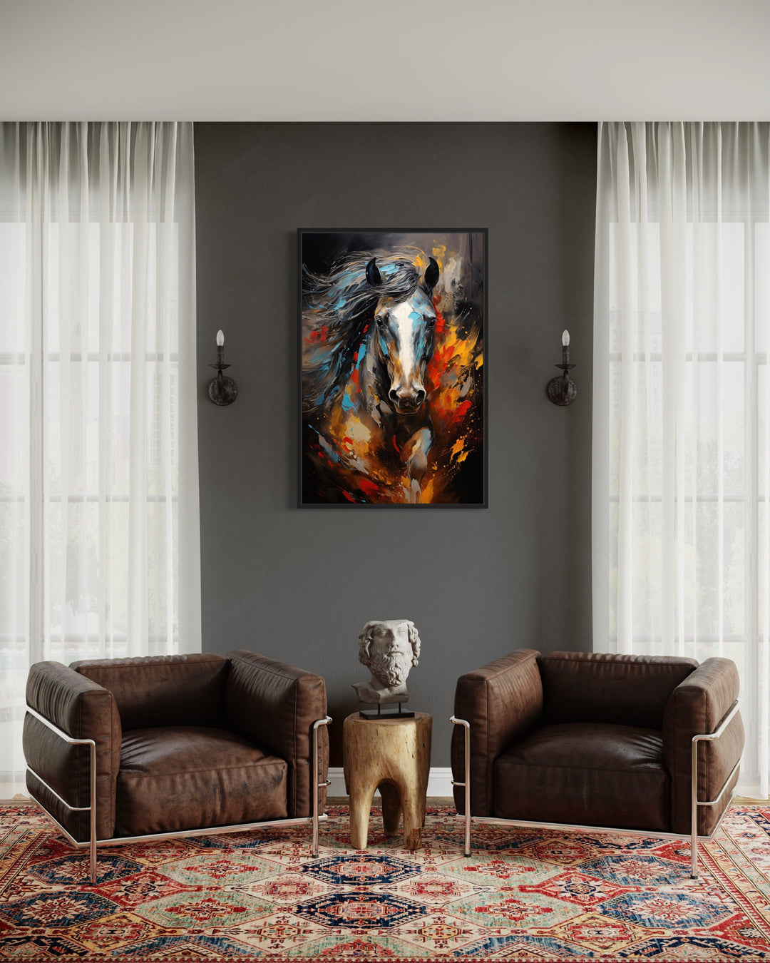 Colorful Horse Modern Abstract Painting Extra Large Framed Canvas Wall Art in living room