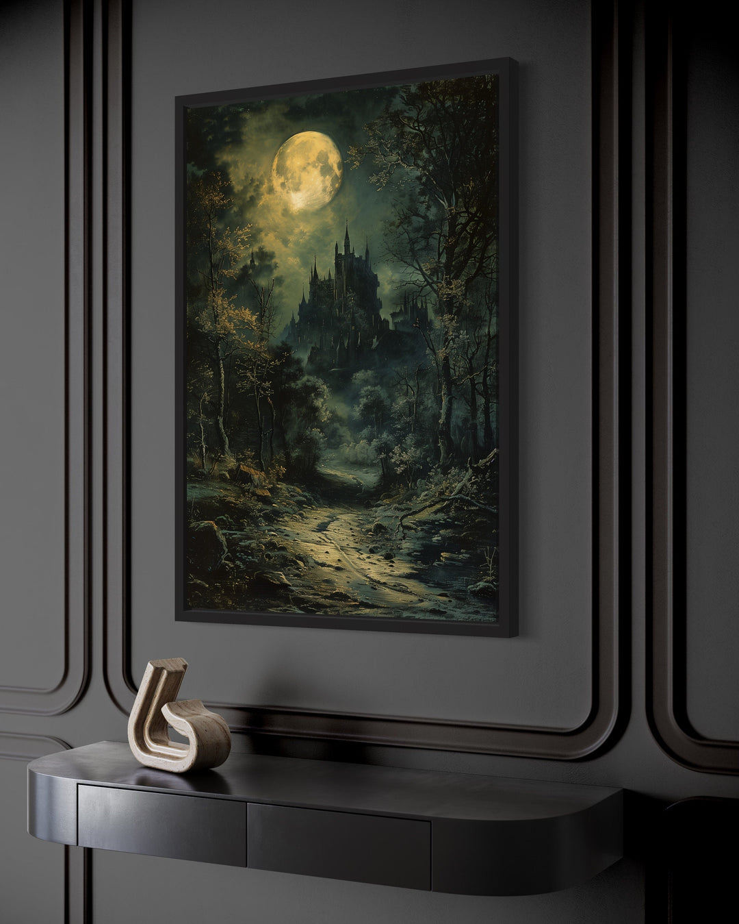 Dark Moonlit Gothic Vampire Castle Framed Canvas Wall Art side view