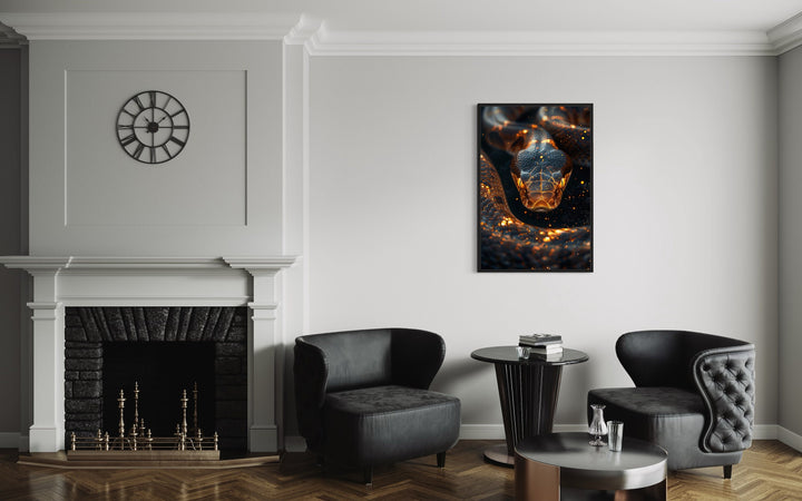 Black Gold Boa Snake Framed Canvas Wall Art in the office