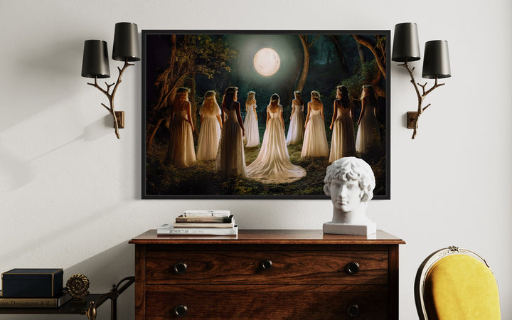 Witches Dancing In Circle In Magical Forest Moon Calling Witch Wall Art