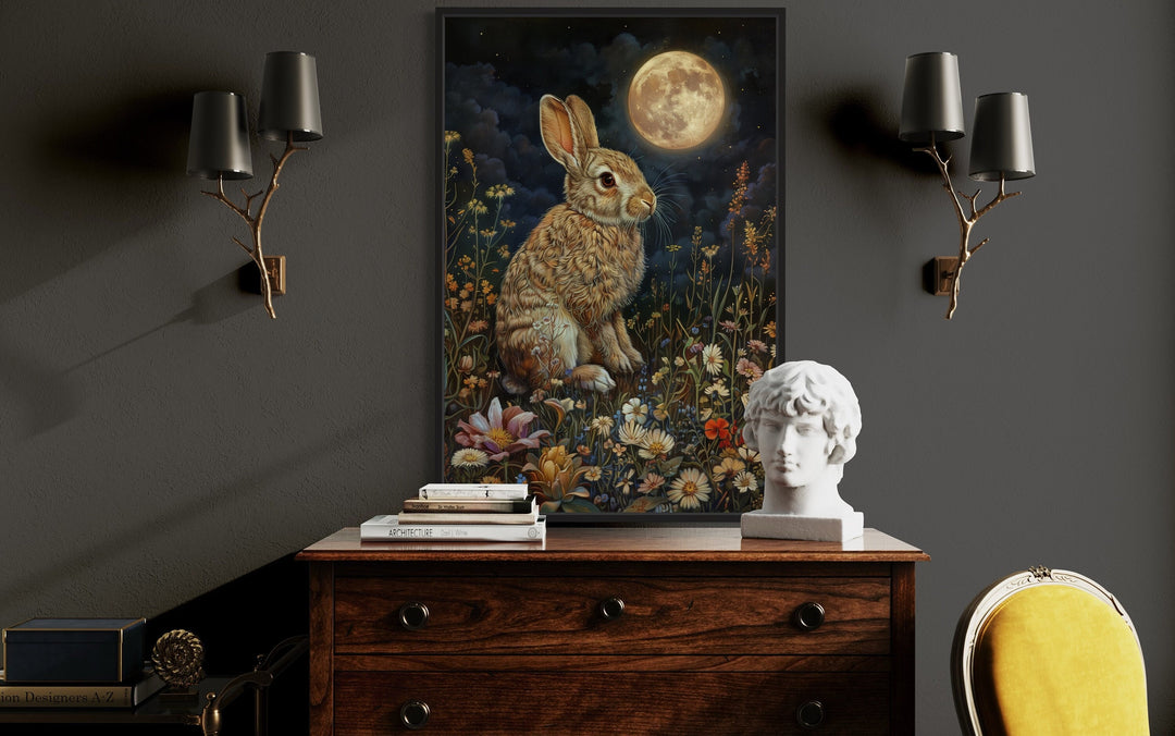 Bunny on The Meadow Under The Moon Moody Cottagecore Decor