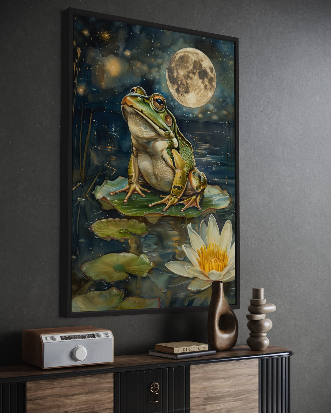 Frog in Swamp Under The Moon Moody Cottagecore Decor side view