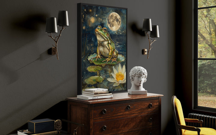 Frog in Swamp Under The Moon Moody Cottagecore Decor side view