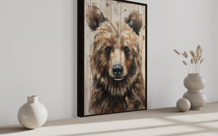 Bear Painting On Wood Canvas Wall Art side view