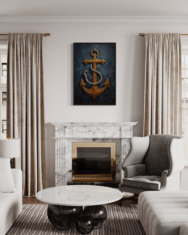 Ship's Anchor Canvas Wall Art above fireplace