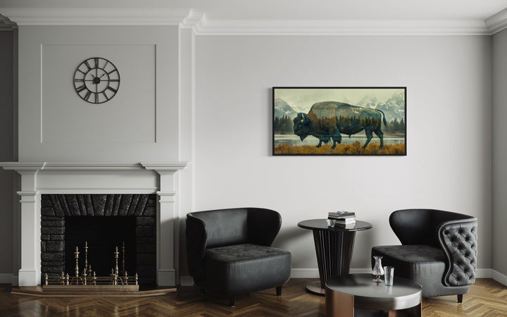American Bison Double Exposure Wall Art in modern office
