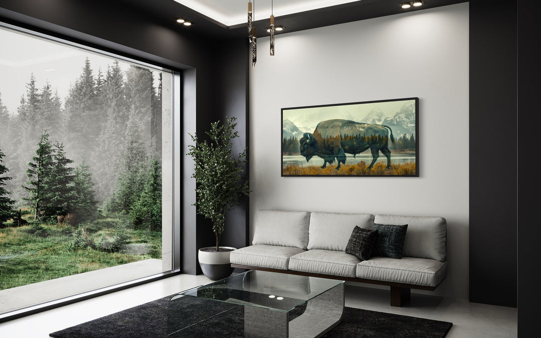American Bison Double Exposure Wall Art in modern room