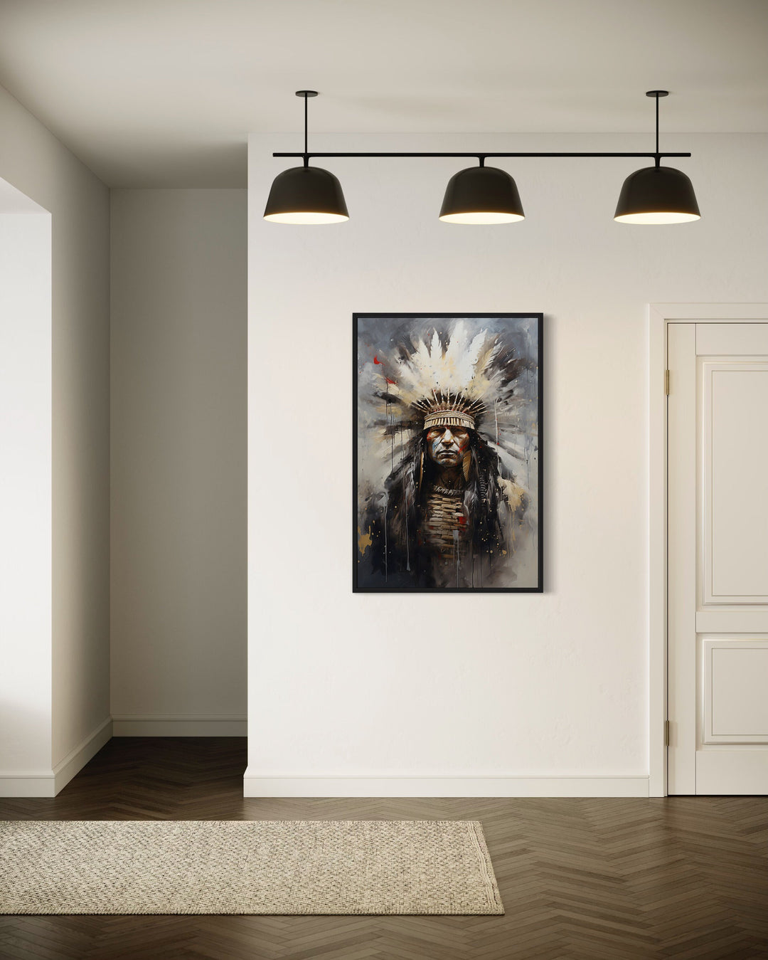 Aztec Chief Southwestern Framed Canvas Wall Art in living room