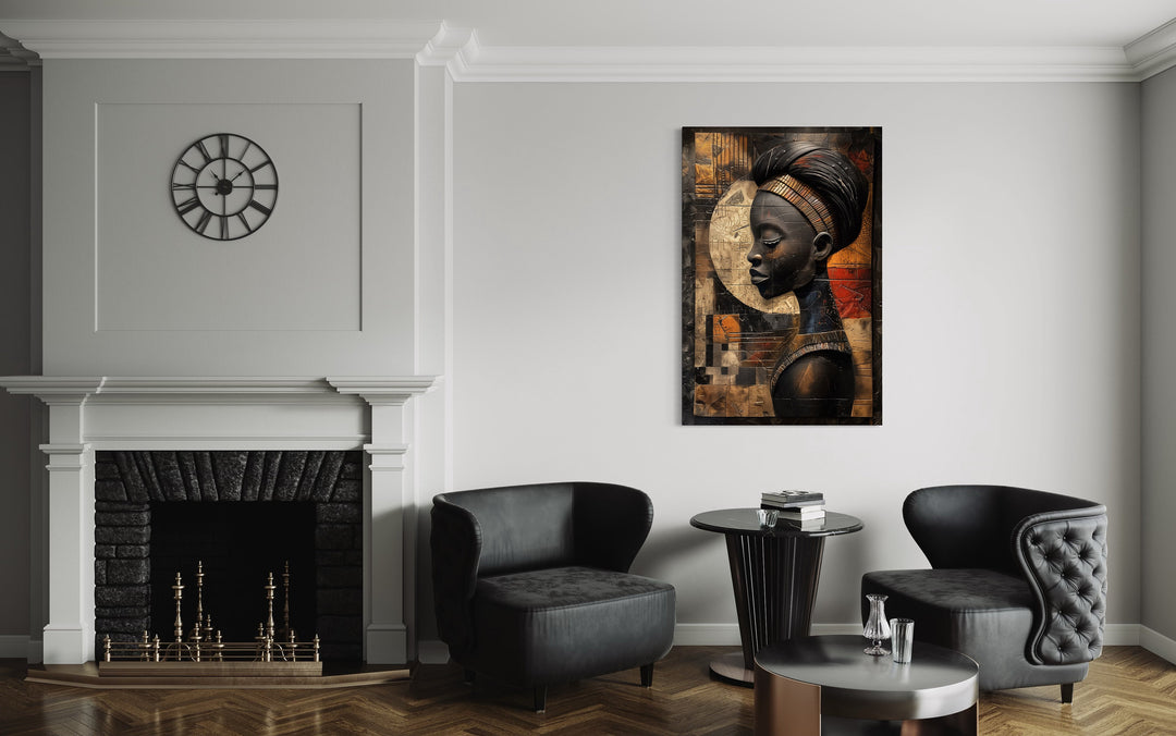 African Woman In Turban Modern Abstract Canvas Wall Art in the office