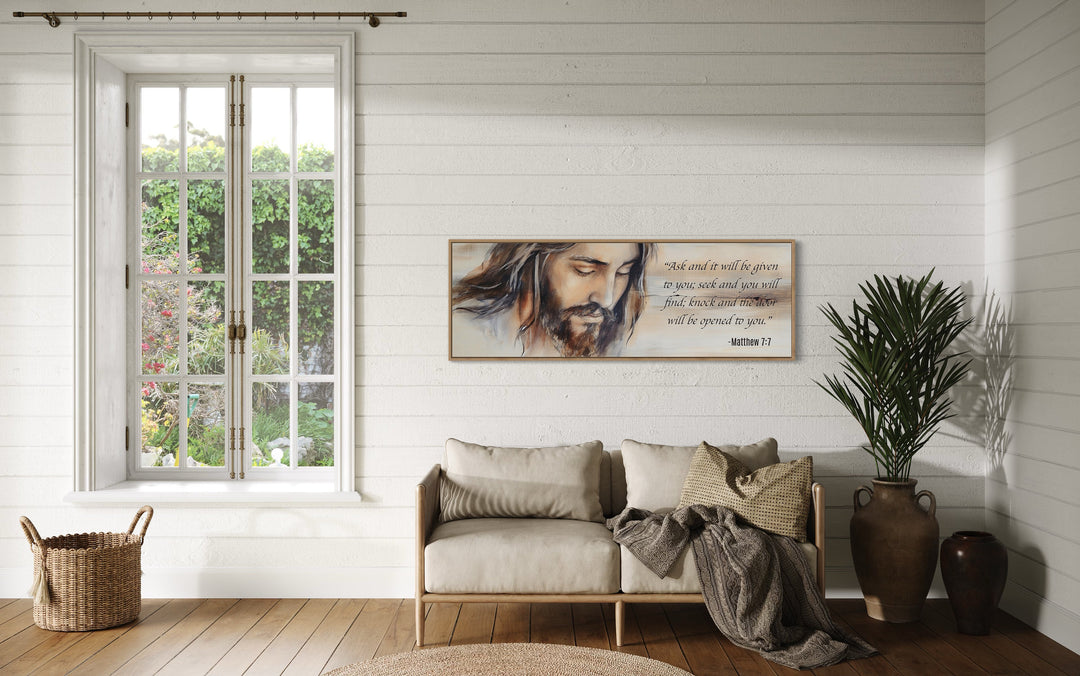 Scripture Wall Art Ask And It Will Be Given Horizontal Canvas in rustic home