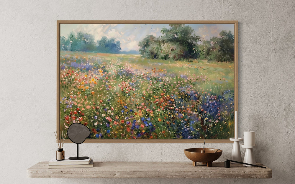Antique Wildflowers Meadow Farmhouse Framed Canvas Wall Art close up