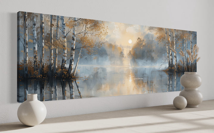 Silver Birth Trees Forest Long Narrow Horizontal Wall Art For Living Room side view