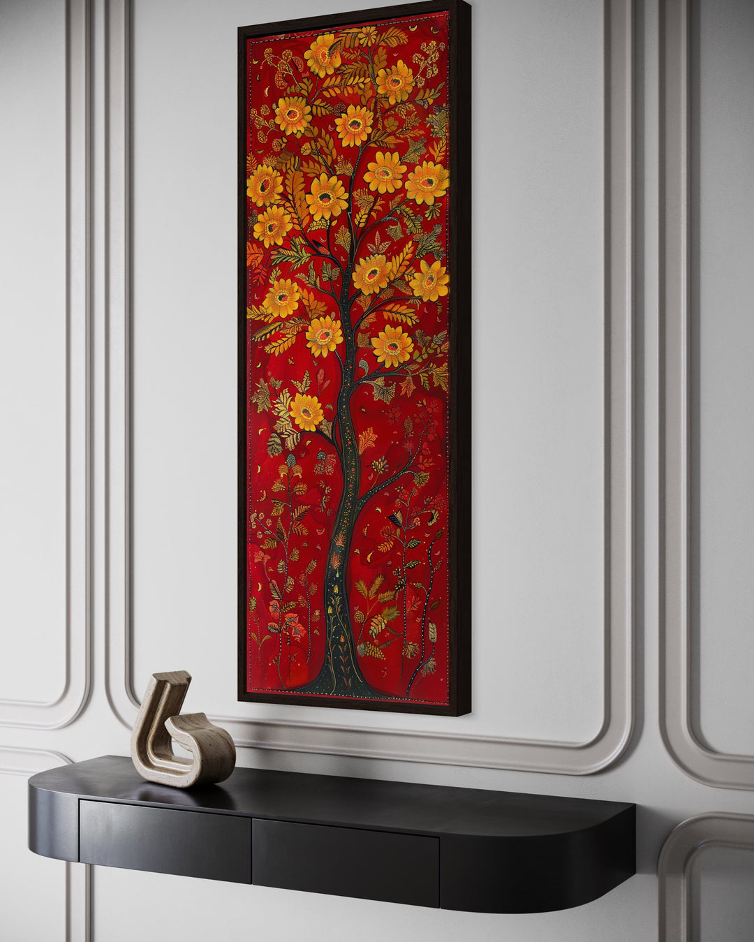 Vertical Narrow Indian Wall Art Abstract Tree Painting side view