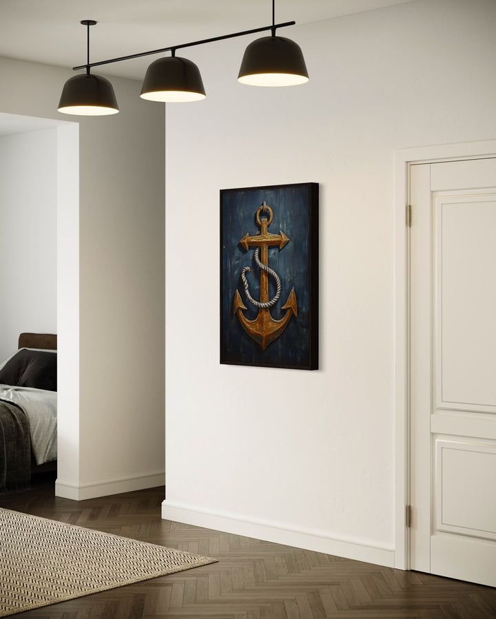 Ship's Anchor Painting On Wood Nautical Framed Canvas Wall Art