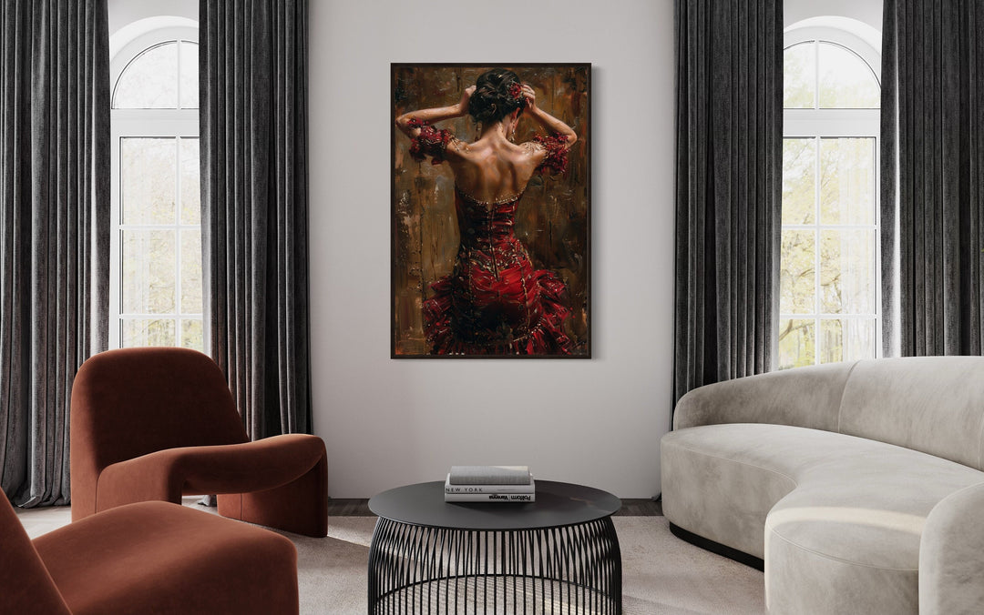 Flamenco Dancer In Red Dress Framed Canvas Wall Art