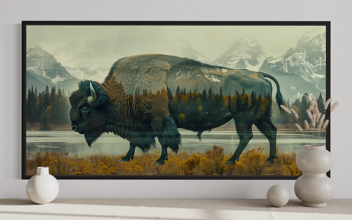 American Bison Double Exposure Wall Art close up