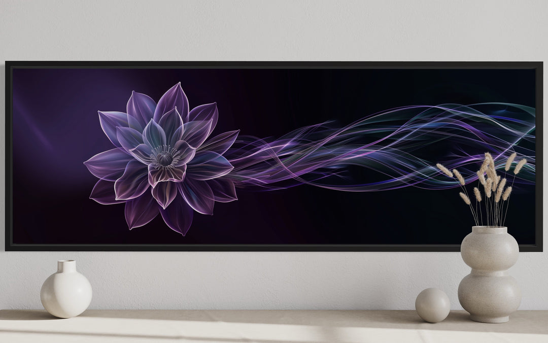 Purple Long Panoramic Simple Flower Framed Canvas Wall Art close up
