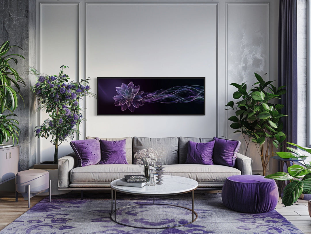 Purple Long Panoramic Simple Flower Framed Canvas Wall Art