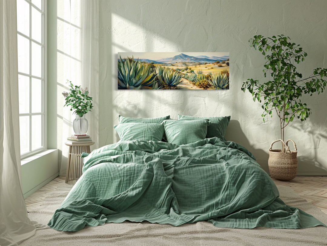 Desert Agave Mexican Landscape Horizontal Wall Art Above Bed