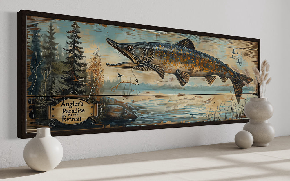 Angler's Paradise Retreat Fishing Sign Framed Cabin Wall Art