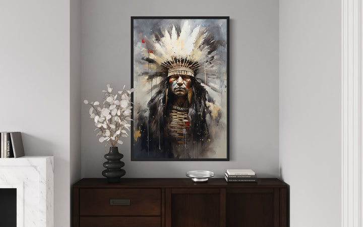 Aztec Chief Southwestern Framed Canvas Wall Art above table