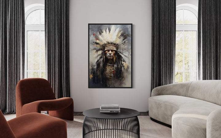 Aztec Chief Southwestern Framed Canvas Wall Art