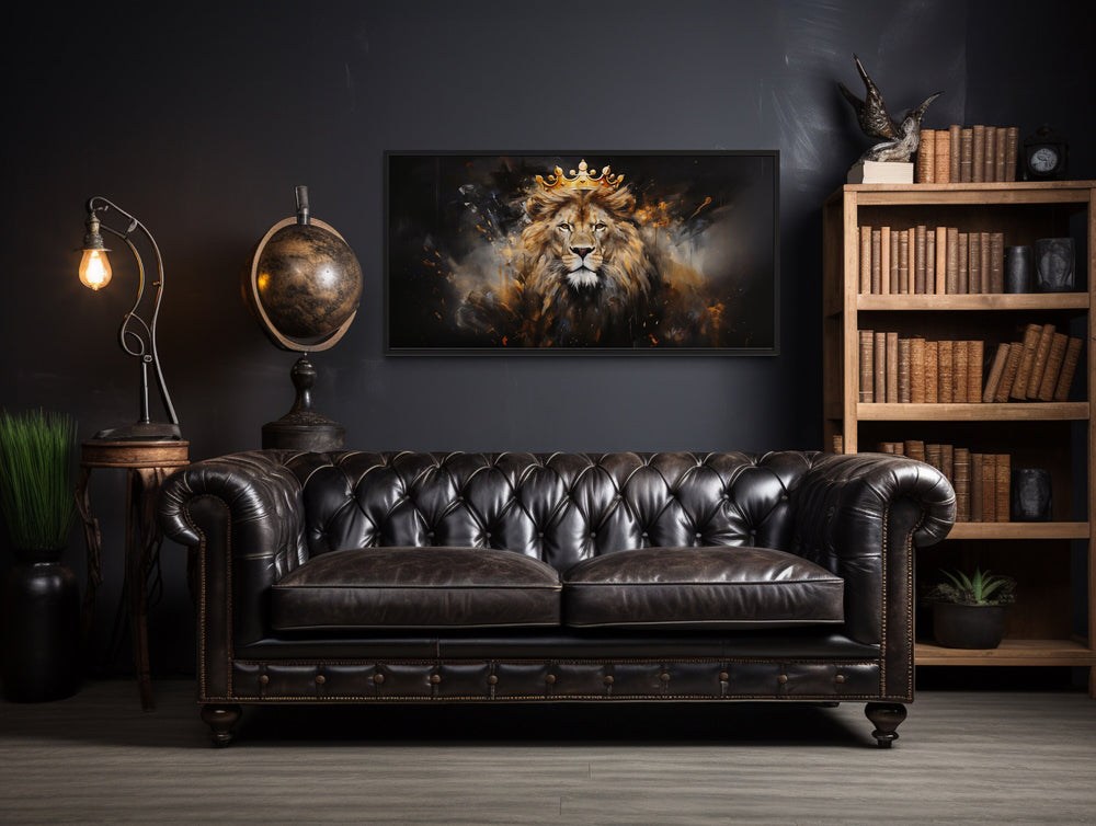 Lion King With Crown Statement Wall Art in man cave