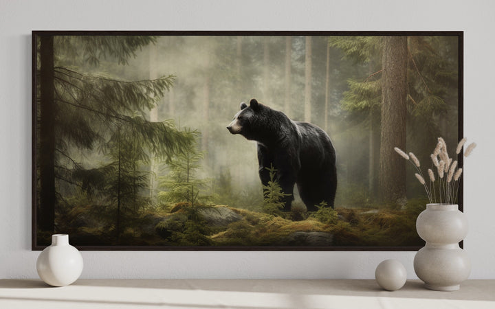 Black Bear In Fir Tree Forest Wall Art close up view