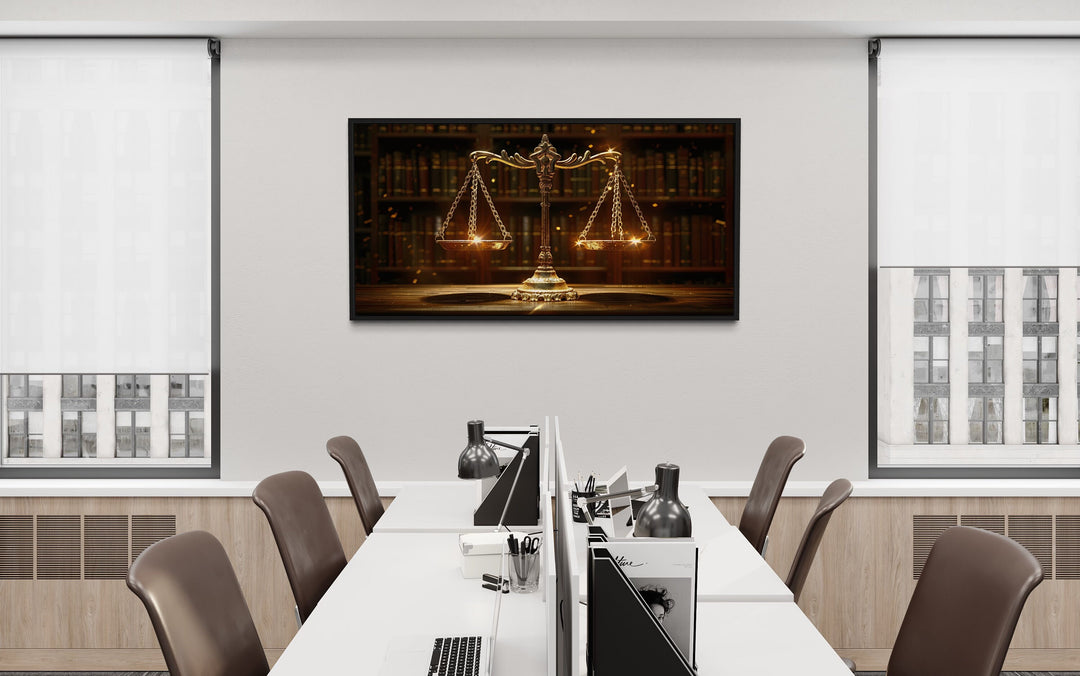 Scales of Justice Framed Canvas Wall Art in the office