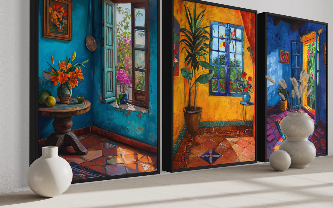 Set Of Three House And Window Mexican Wall Art side view