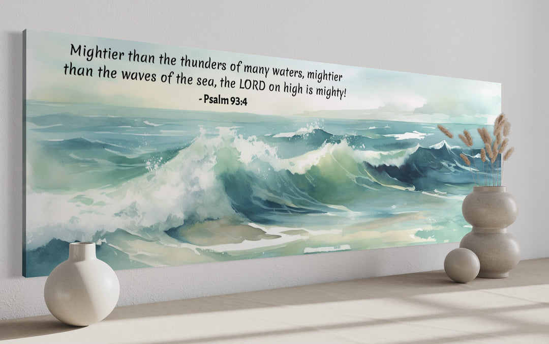 Scripture Wall Art Mightier Than The Waves Horizontal Canvas side view