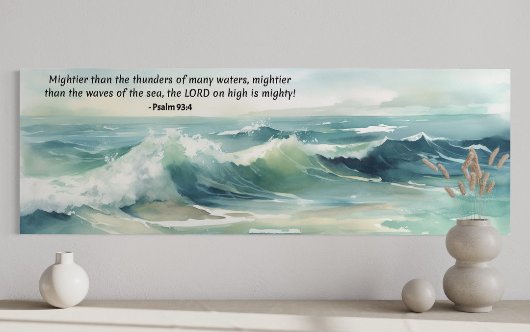 Scripture Wall Art Mightier Than The Waves Horizontal Canvas close up