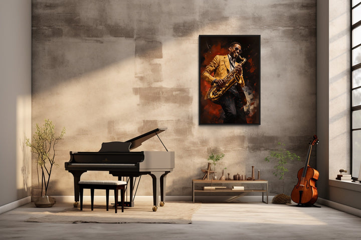 Saxophone Player Jazz Canvas Wall Art in music room