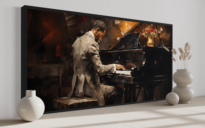 African American Piano Player Jazz Music Wall Art side view