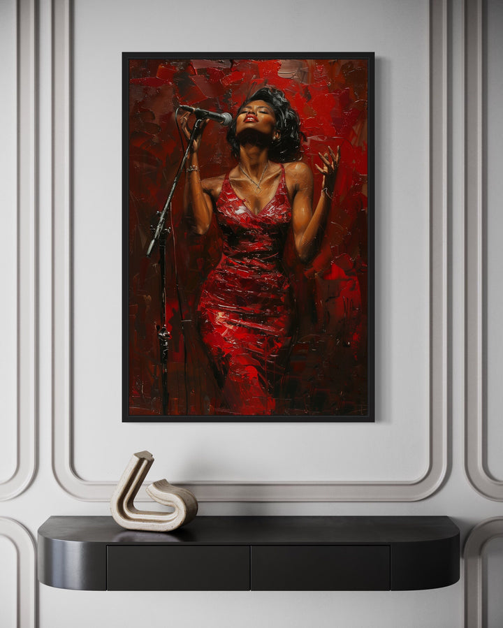 African American Woman Jazz Singer In Red Dress Canvas Wall Art