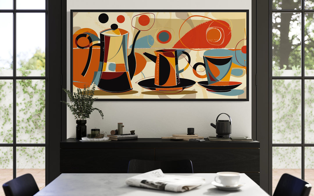 Mid Century Modern Coffee Pot And Cups Kitchen Wall Art