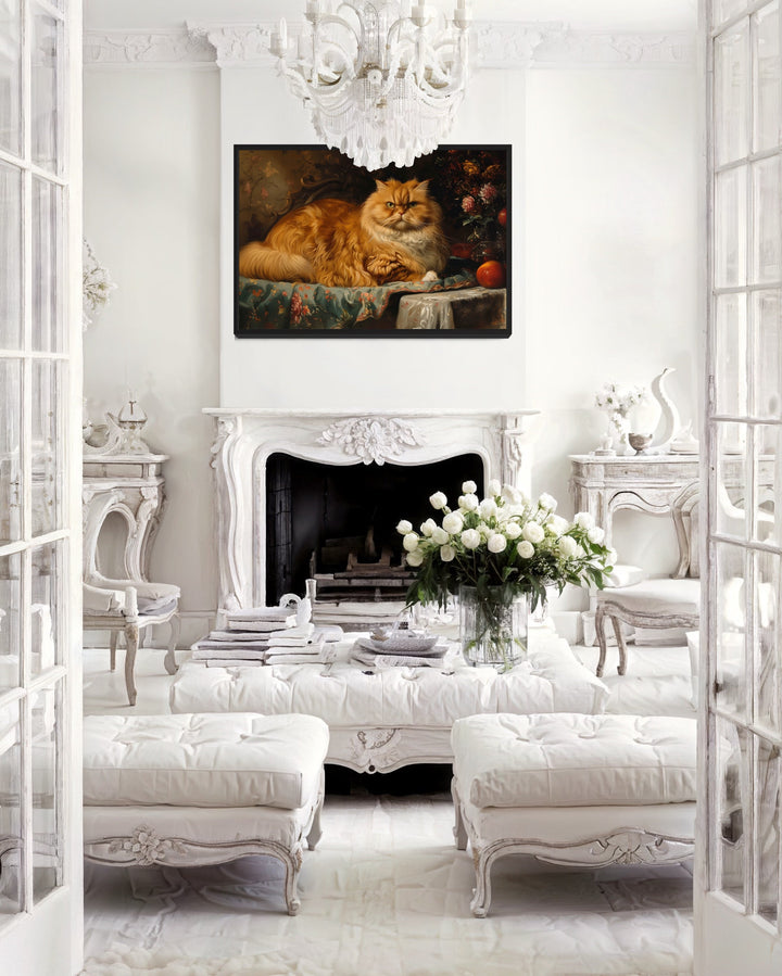 Fat Red Cat Victorian Portrait Framed Canvas Wall Art in luxury room