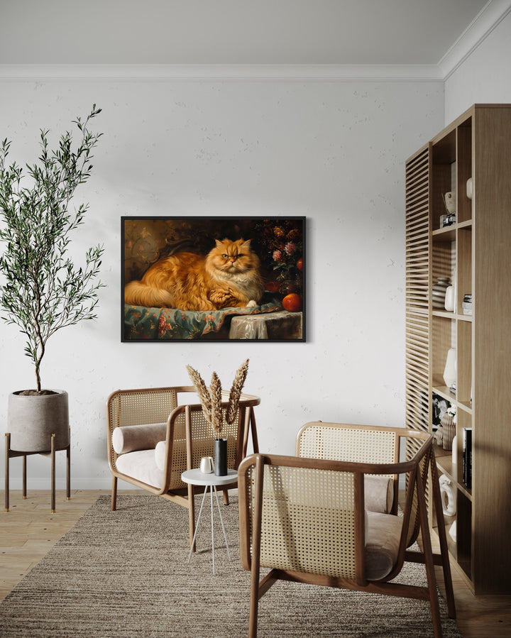 Fette rote Katze viktorianisches Portrait gerahmte Leinwand Wandkunst