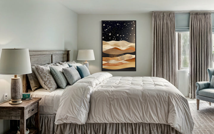Boho Arizona Desert Under Night Sky Framed Canvas Wall Art in bedroom
