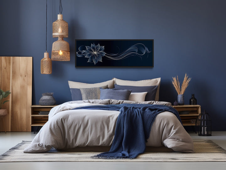 Navy Blue Over Above Bed Minimalist Flower Line Art Canvas Wall Art