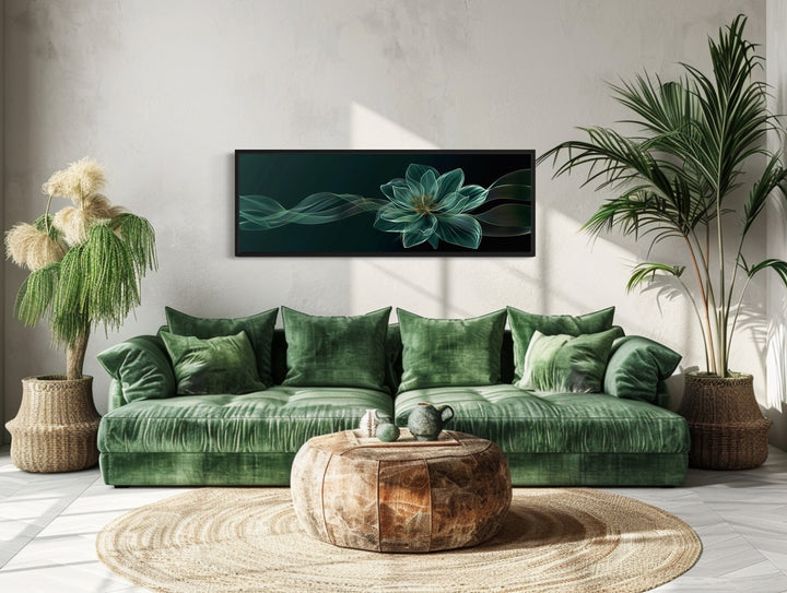 Emerald Green Living Room Minimalist Flower Long Horizontal Wall Art